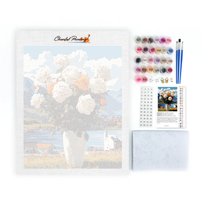 푸른 하늘과 화병의 장미 - 유화그리기