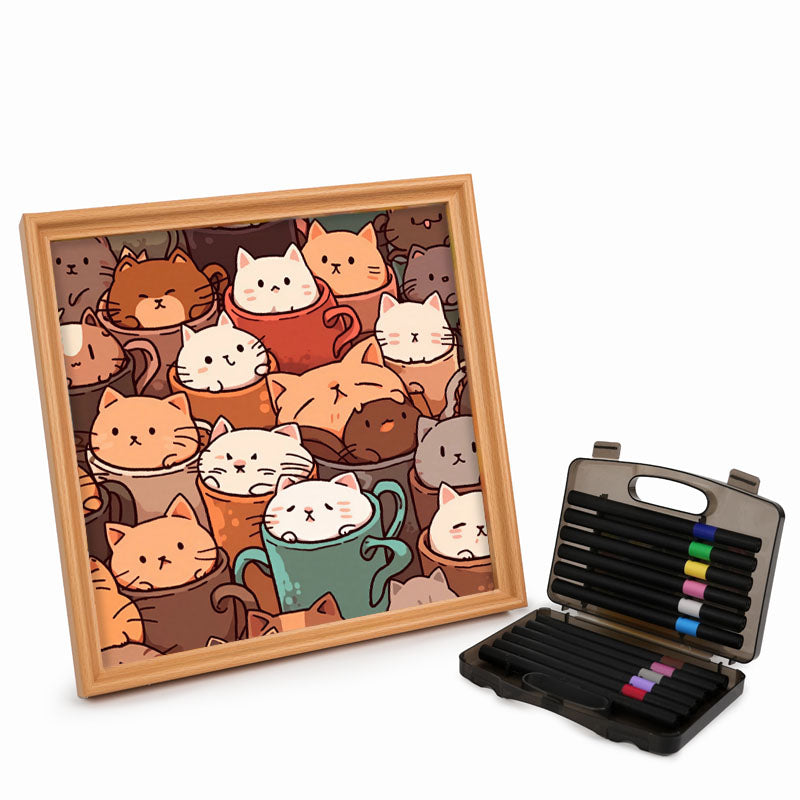 컵 속의 고양이 - 컬러링 퍼즐