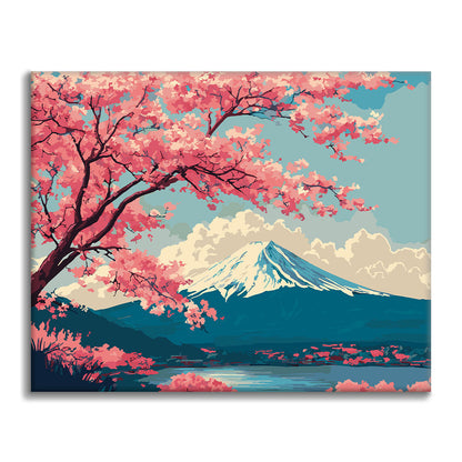 후지산의 봄 풍경 - 유화그리기