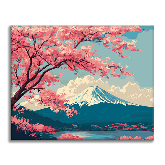 후지산의 봄 풍경 - 유화그리기