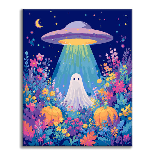 꽃밭의 UFO와 유령[유화그리기]