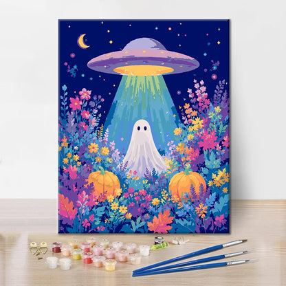 꽃밭의 UFO와 유령[유화그리기]